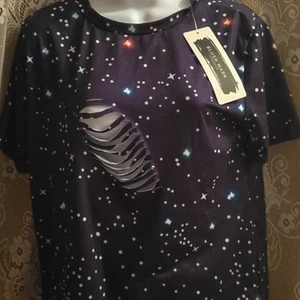 New Blush Mark Women's Size L Black White Blue Star Galaxy Distressed Shortie PJ - Picture 1 of 12