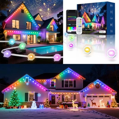 Luces exteriores permanentes inteligentes RGBIC luz de aleros para decoración de fiestas de vacaciones de casa Foto 1 de 4