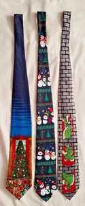 Lot of 3 Men's Christmas Holiday Neck Ties Snowmen Grinch - Picture 1 of 7