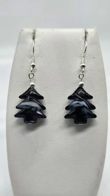  Murano Glass Christmas Tree w Stamped 925 wire Dangle Earrings. Style # 4 - Image 1 of 4