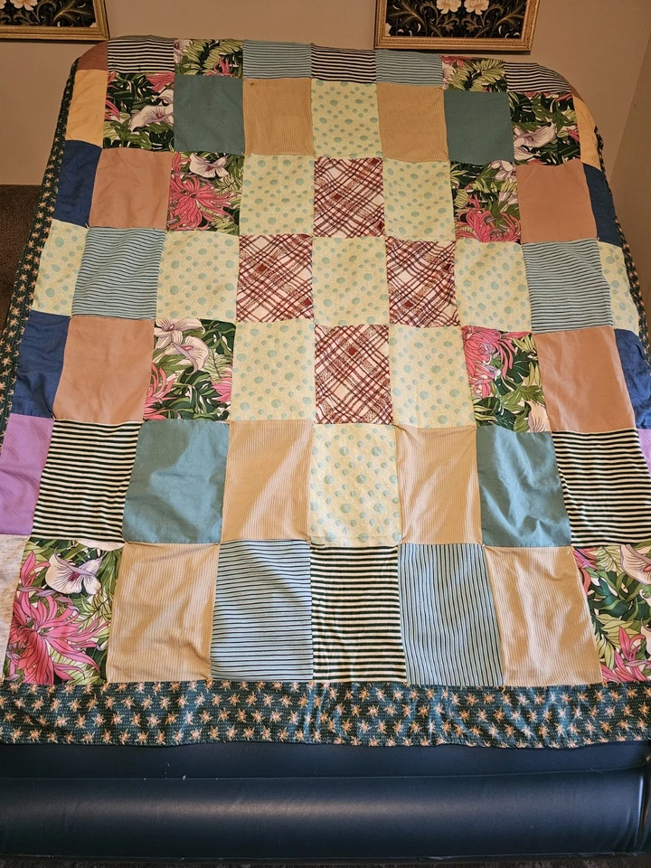 拼布被子毯花卉和条纹设计复古复古床罩 — 第 1/4 张图片