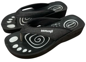 Sandalias AEROSOFT Glitterati para mujer talla 7 negras chanclas zapatos cómodos - Imagen 1 de 8