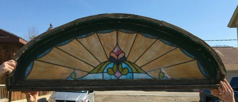 Antique Arched Transom Window Leaded Stained Slag Glass Elliptical VTG 320-21B Cover