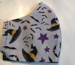 Halloween Mask/Witches Hat/Flying Bats/and Stars Print with Elastic - Picture 1 of 3