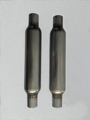 2.0" x 19“ Universal Stainless Steel Glass Pack Exhaust Resonator Muffler Pair - Image 1 of 4