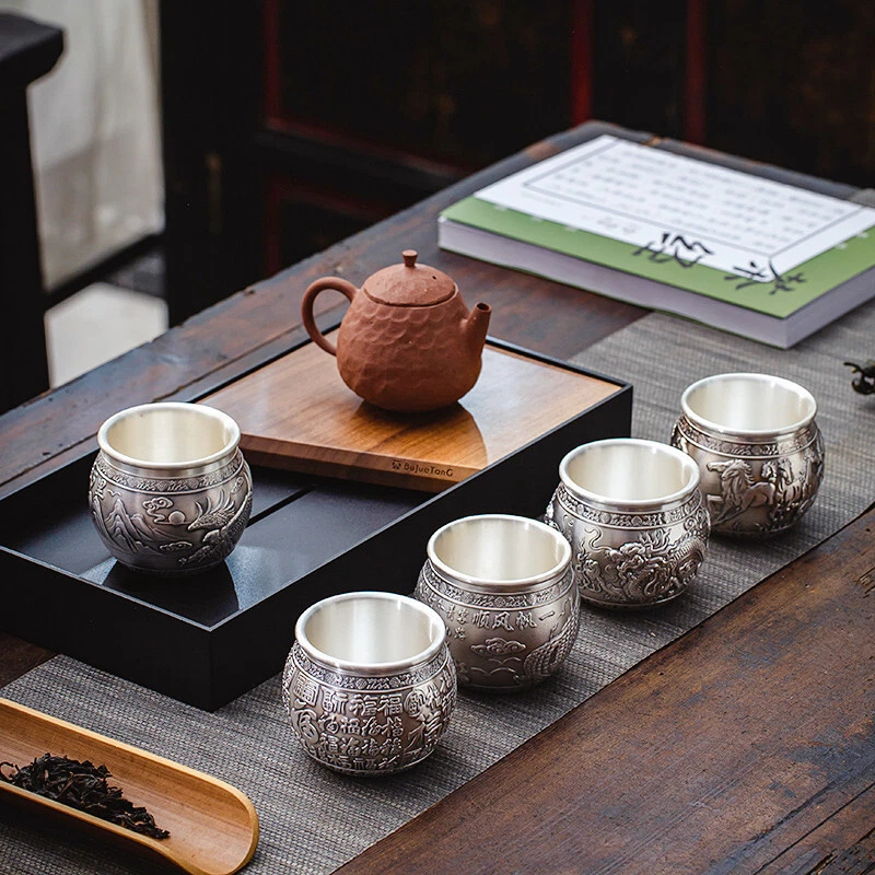 ALHERFF Pure Silver Tea Cup Health Care Handmade Cup Marked 999 Sterling Silver 110ml