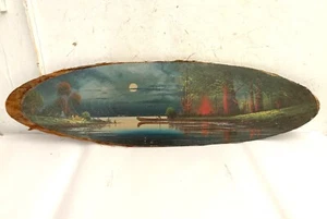 Vintage Adirondack Scenic Painted Wood Slab Signed and Dated - Picture 1 of 8