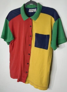 FIRST ISSUE shirt women's Size M colorblock short sleeve polo button collar snap - Picture 1 of 20