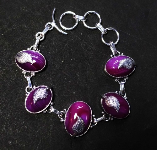 VALENTINO Bracciale Mosmana Agata Forma Ovale Gemma Fatto a Mano Gioielli Misura 8 Pollici