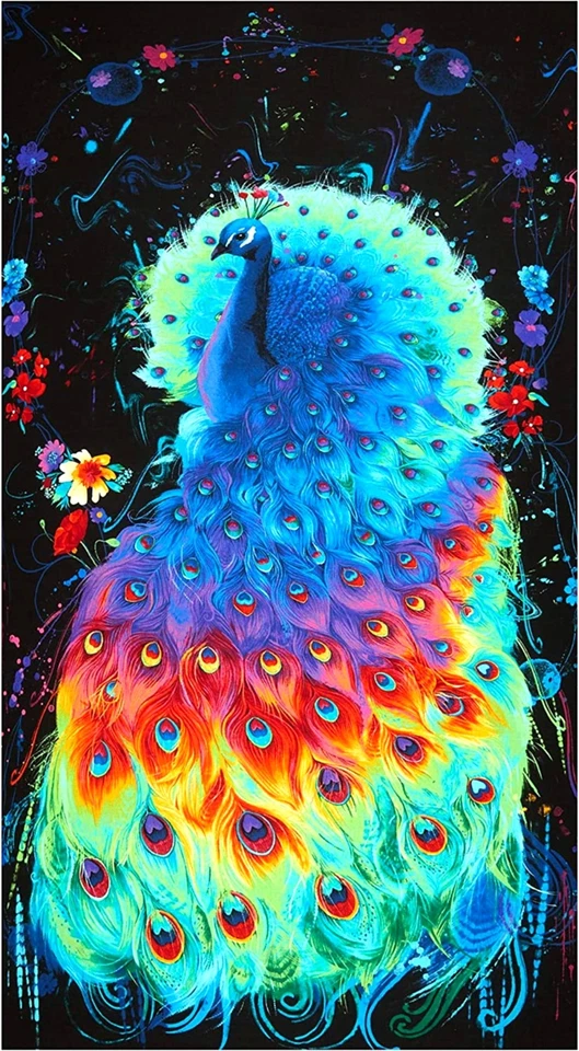 PANEL DE TELA TESOROS ATEMPORALES - ESTAMPADO PAVO REAL METÁLICO BRILLANTE EN NEGRO Foto 1 de 1