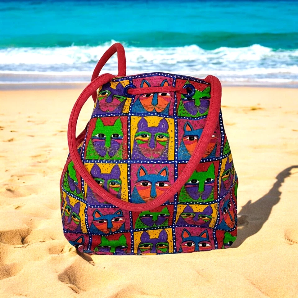 Bolso de Mano Laurel Burch Rojo Estampado de Gato Lentejuelas con Etiqueta y Bloque Sol N Arena De Colección Foto 1 de 4
