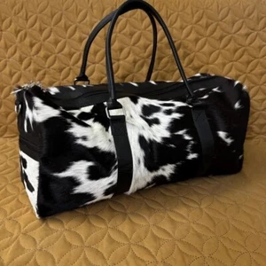 Handmade Hair‑On Cowhide Leather Weekender Duffel Travel Gym Bag - Picture 1 of 9