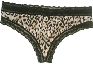 Victorias Secret Shadow Animal Thong Panty Size XL Black Logo Lace Trim Silky - Picture 1 of 12