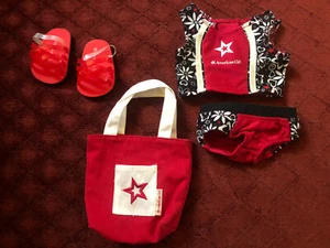 American Girl Red & Black Bathing Suit, Beach Bag & Huarache Sandals - Picture 1 of 4