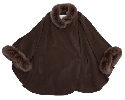 CRÉATION SPRUNG FRÈRES Angora Wool Blend Poncho w Fur Trim - Image 1 of 4