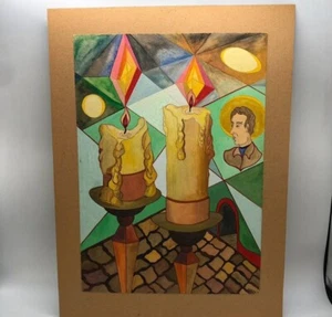 Vintage Surrealist Art Melting Candles & Geometric Abstraction A. Brosalin 1979 - Bild 1 von 5