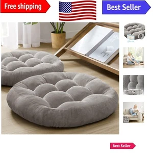 Elegant Large Round Floor Pillows for Adults - Plush Cushions, 2-Pack Grey Set - Picture 1 of 9