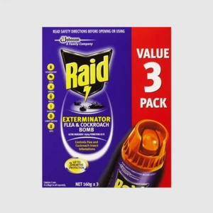 Raid Flea & Cockroach Bomb 3 Pack: 3-Month Protection, Multi-Insect Kill 160g - Picture 1 of 2