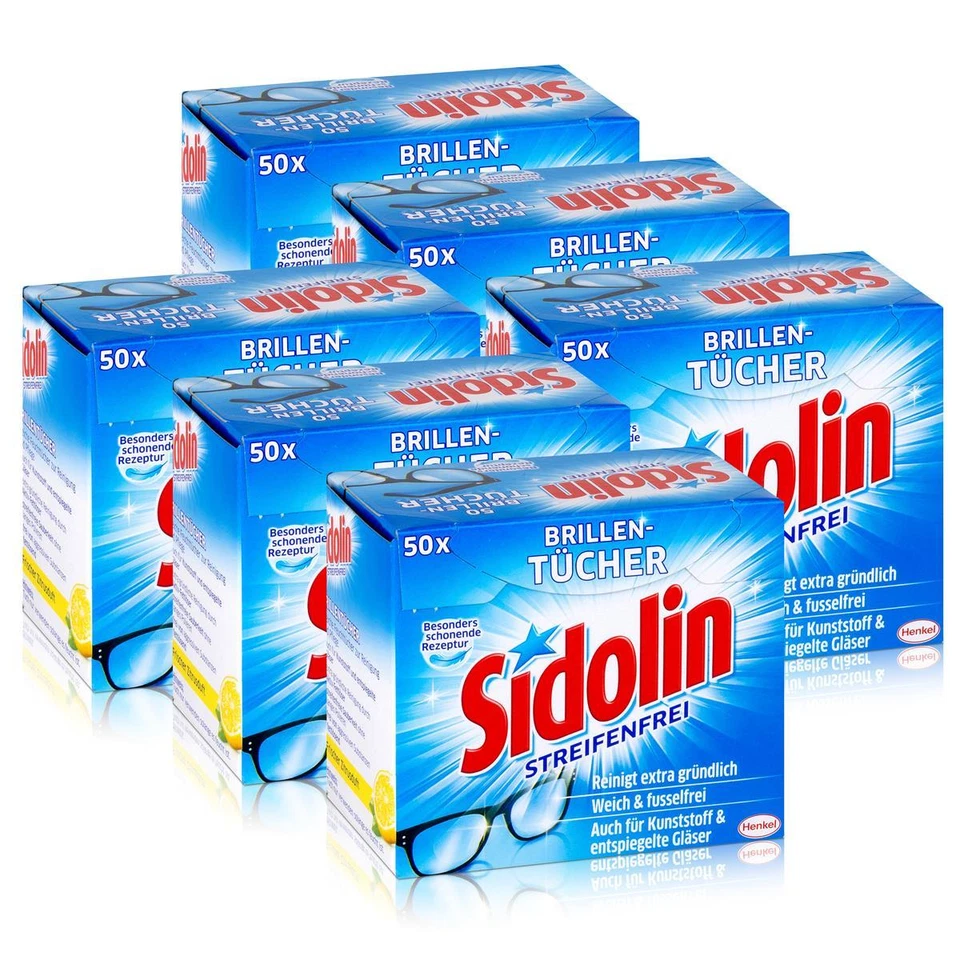 Sidolin Brillen Putztücher 50 stk. Tücher - Reinigt extra gründlich (6er Pack)