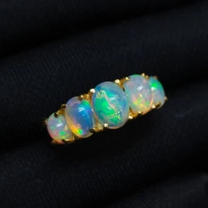 Natural White Opal Ring Opal Engagement Ring White Opal Ring Fire Opal Ring Band - Picture 1 of 10