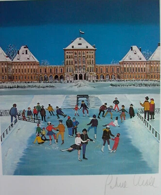 Petra MOLL (1921-1989)  München EISLAUFEN in NYMPHENBURG - signiert - Bild 1 von 4