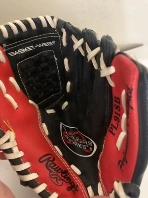 Guante de mano izquierda de cuero rojo-negro de béisbol juvenil Rawlings Series Pl91SB 9" Foto 1 de 4