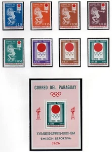 Paraguay 1964 set Olympic stamps (Michel 1265/72 + Block 50) nice MNH - Picture 1 of 1