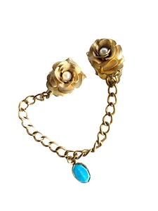 Golden Rose Sweater Scarf Stole Clip with Virgin Mary blue enamel charm - Picture 1 of 2