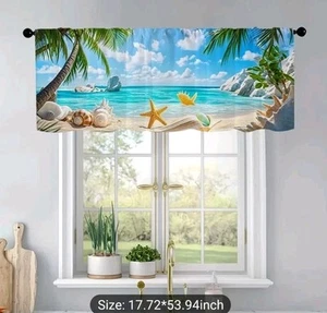 Window Kitchen Curtains Ocean Summer Coastal Blue Sky ( size: 54in x 17.7 in ) - Picture 1 of 7