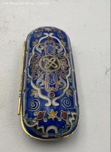 Russian Cloisonné Blue Decorative Glasses Oval Shape Cigarette Case - Picture 1 of 7