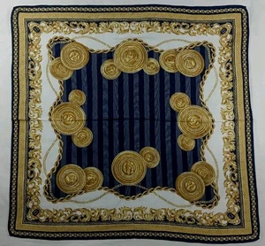 Fendi Cotton Scarf Scarves Headband Collection Vintage Blue And  Gold 18"×18" - Picture 1 of 7