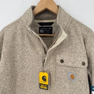 Carhartt Mens Small Pullover Fleece 1/4 Snap Button Beige Relaxed Fit NWT - Picture 1 of 8