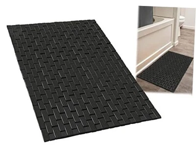  竹浴垫 (34 x 18 英寸长 x 宽) 34 英寸 x 18 英寸(矩形)黑色格子 — 第 1/4 张图片