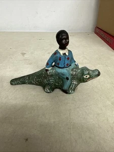 Cast Iron Bank Boy Riding Alligator Vintage “Bobble Head” Toy - Picture 1 of 3