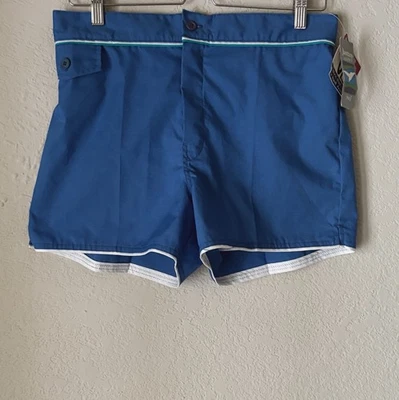Shorts de natação vintage NOS azul Jantzen Sea J tamanho 34 *botão solto - veja fotos* - Imagem 1 de 4