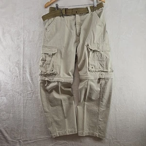 Y2K Plugg Pants Mens 32X30 Tan Cargo Wide Leg Baggy Skate Grunge Convertible 2 - Picture 1 of 11