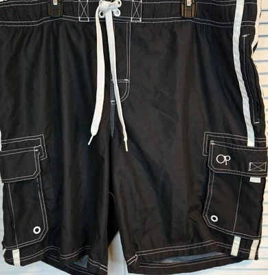 O P Ocean Pacific Hombres NEGRO Board Shorts Traje de Baño XL 40-42 Malla Forrada Playa Foto 1 de 4