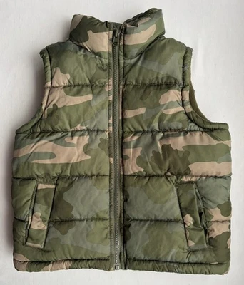 СТАРЫЙ темно-мальчиков Sz CS пуховик жилет куртка камуфляж полный молнии флис изолированный  - Изображение 1 из 4