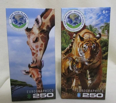 Lot of 2~ Eurographics ~ 250 Piece Puzzles~ Giraffes/Tigers (Save Our Planet)   - Image 1 of 3