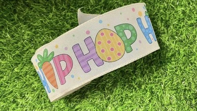 Easter Wired Edge Ribbon 18ft Bunny Hip Hop Pattern Spring Decorative Basket Fun - Image 1 of 2