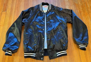 vtg HARTWELL Satin Bomber JACKET Black size SMALL made in USA - Picture 1 of 4
