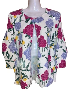 Maglione cardigan Merona stampa floreale donna grande Cottagecore Grandmacore Prep - Foto 1 di 7