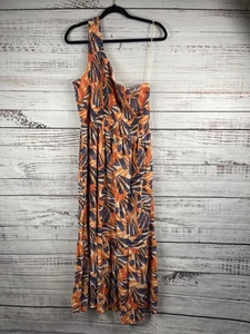 Nine West Dress Womens 2XL Orange Blue One Shoulder Maxi Geometric Boho Summer - Picture 1 of 10