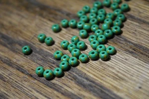 Czech seed beads Green opaque with yellow stripes, 49 count - Picture 1 of 7