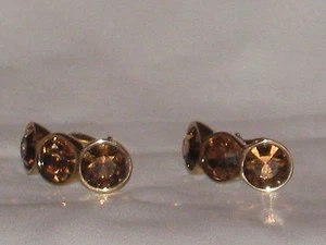 Vintage Swarovski S.A.L. Gold-Tone Clip on Earrings with Amber Crystals #AS06 - Picture 1 of 4