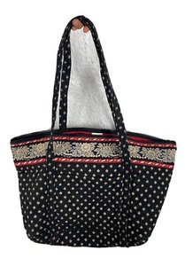 Vera Bradley Black Print Tote Bag with Zipper - Picture 1 of 9