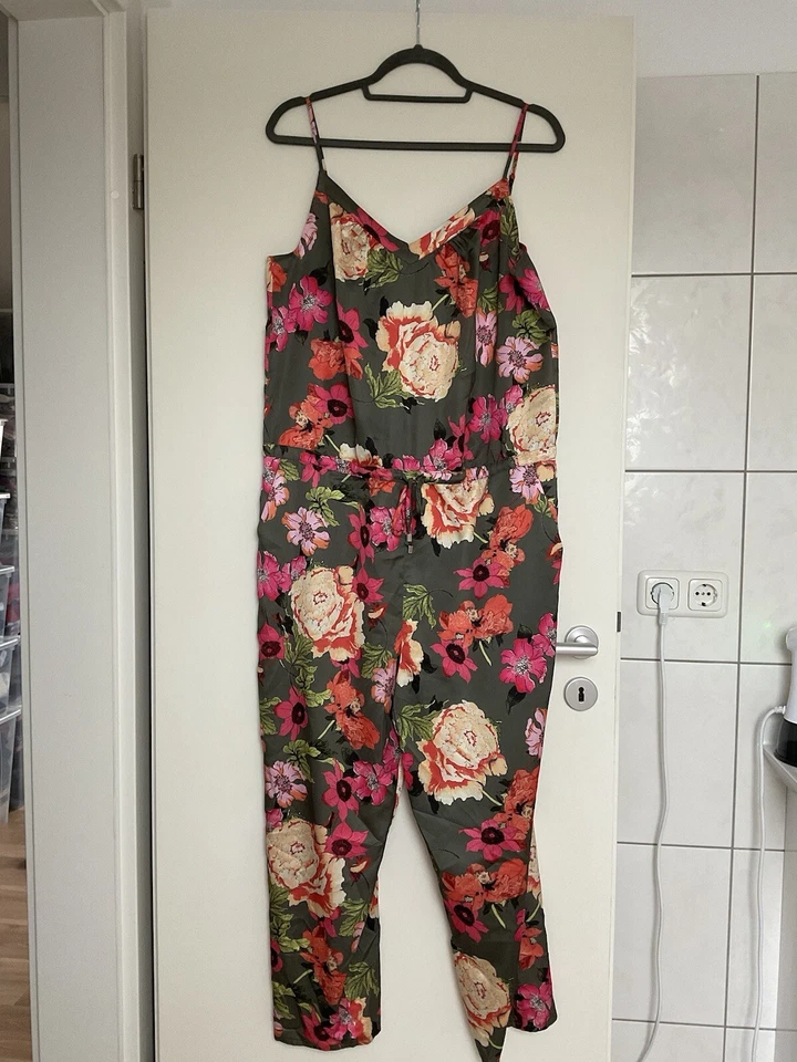 HALLHUBER Damen Satin Jumpsuit Gr. 42 Grün Pink Blumenmuster  - Bild 1 von 4
