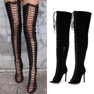 black thigh high boots peep toe