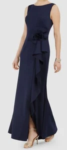 Jessica Howard Women's Blue Scuba Rosette Ruffled Crewneck Dress Petite Size 4P - Picture 1 of 3