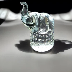 Blown Glass Trunk Up Elephant Controlled Bubbles Clear Glass Paperweight - Picture 1 of 11